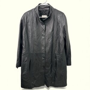 Vericci Black Leather Mid-Length Jacket Coat No Size Tag (Fits Medium)